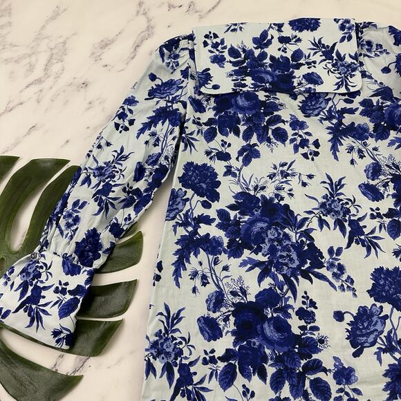 Tuckernuck Sapphire Bloom Bella Dress Size S Blue Floral Bow Trim Mini Pockets - Picture 11 of 12